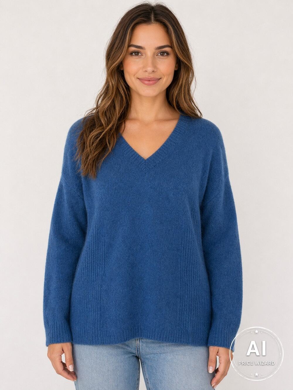 Nordstrom Collection Blue 100% Cashmere V Neck Sweater Womens S